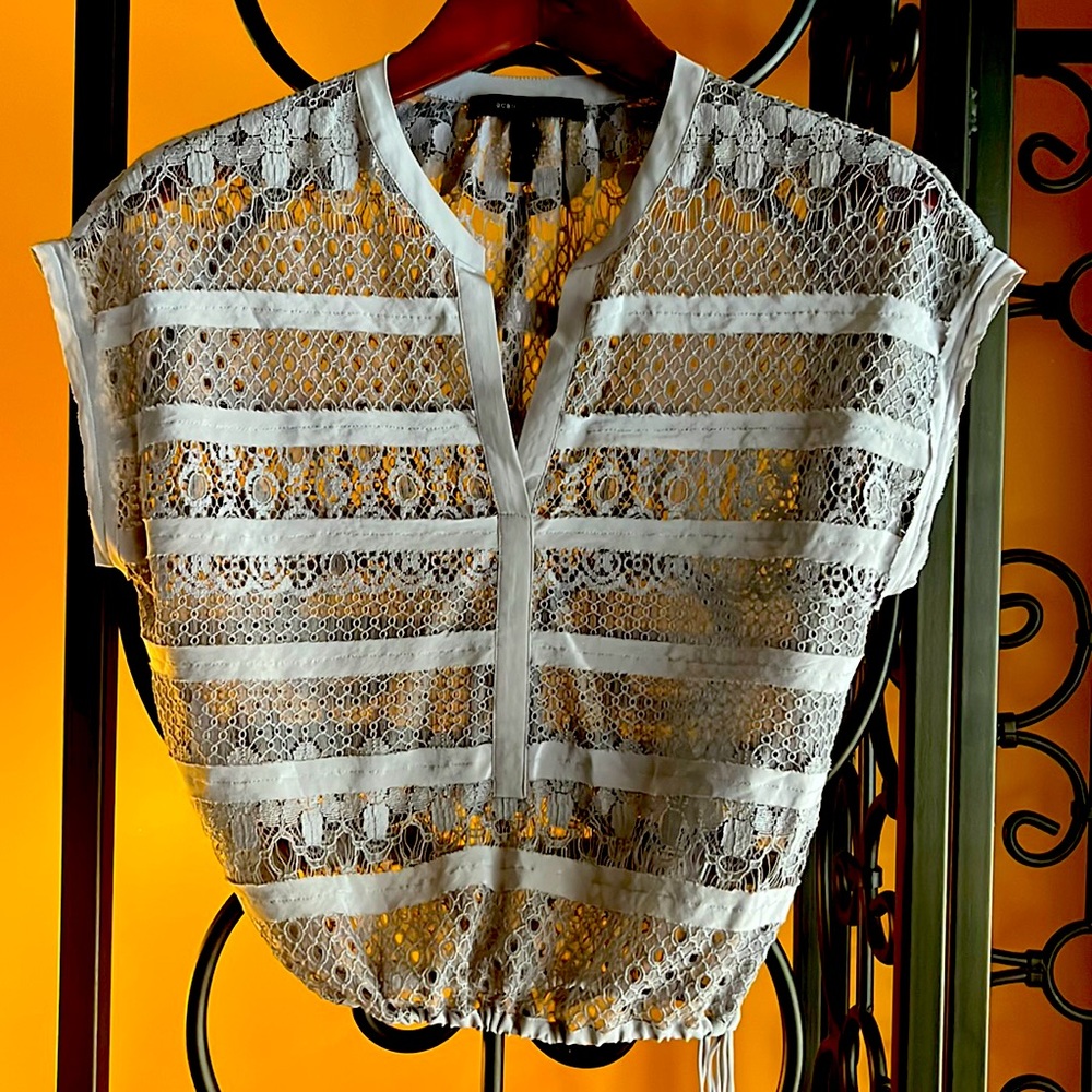 BCBGMAXAZRIA NAHLA Lace and Silk Top